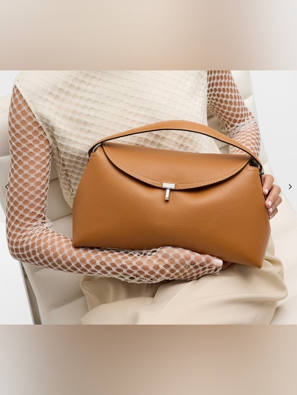 NWT Toteme T-Lock Grained Leather Top Handle Bag Tan